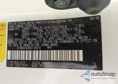 2009 Lexus Rx 350 from USA, damaged, VIN 2T2HK31U99C126615